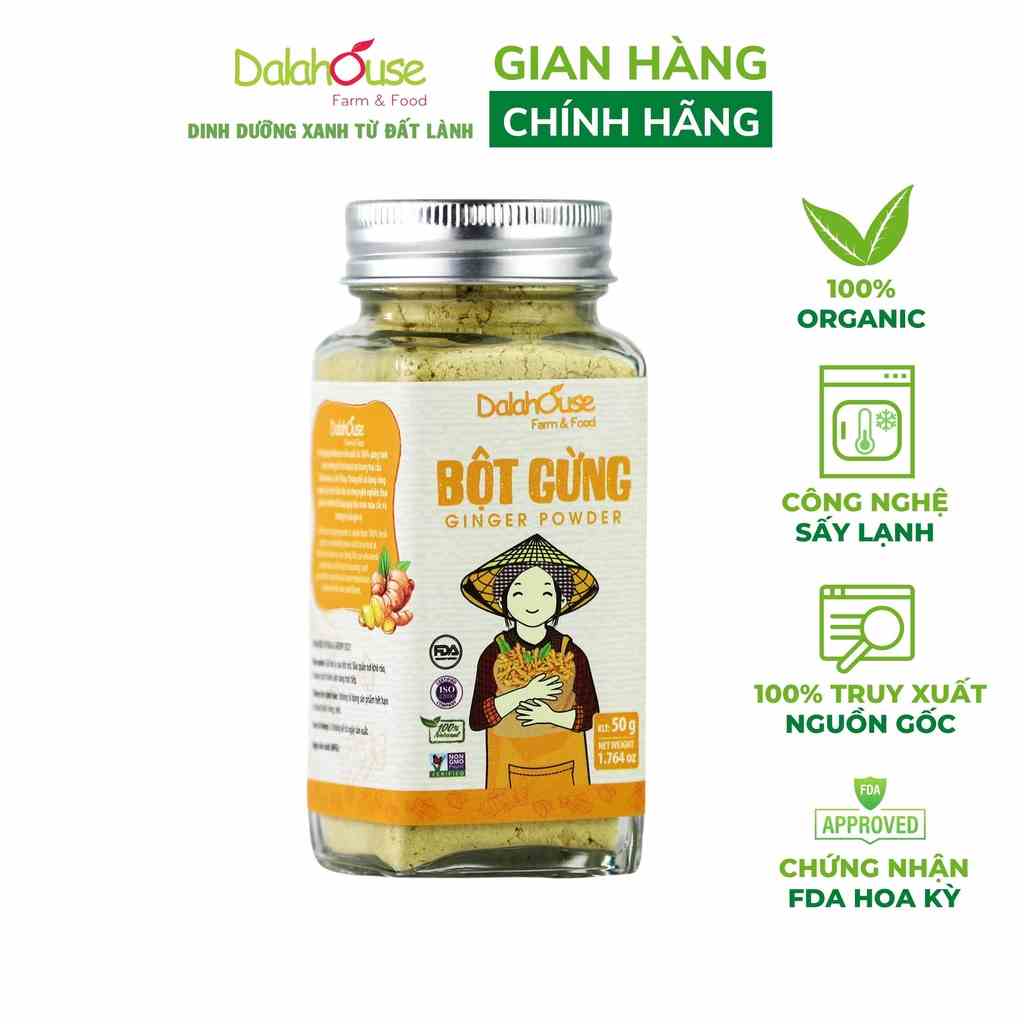 Bột gừng organic nguyên chất Dalahouse công nghệ sấy lạnh tiêu chuẩn Châu Âu lọ 50 gr