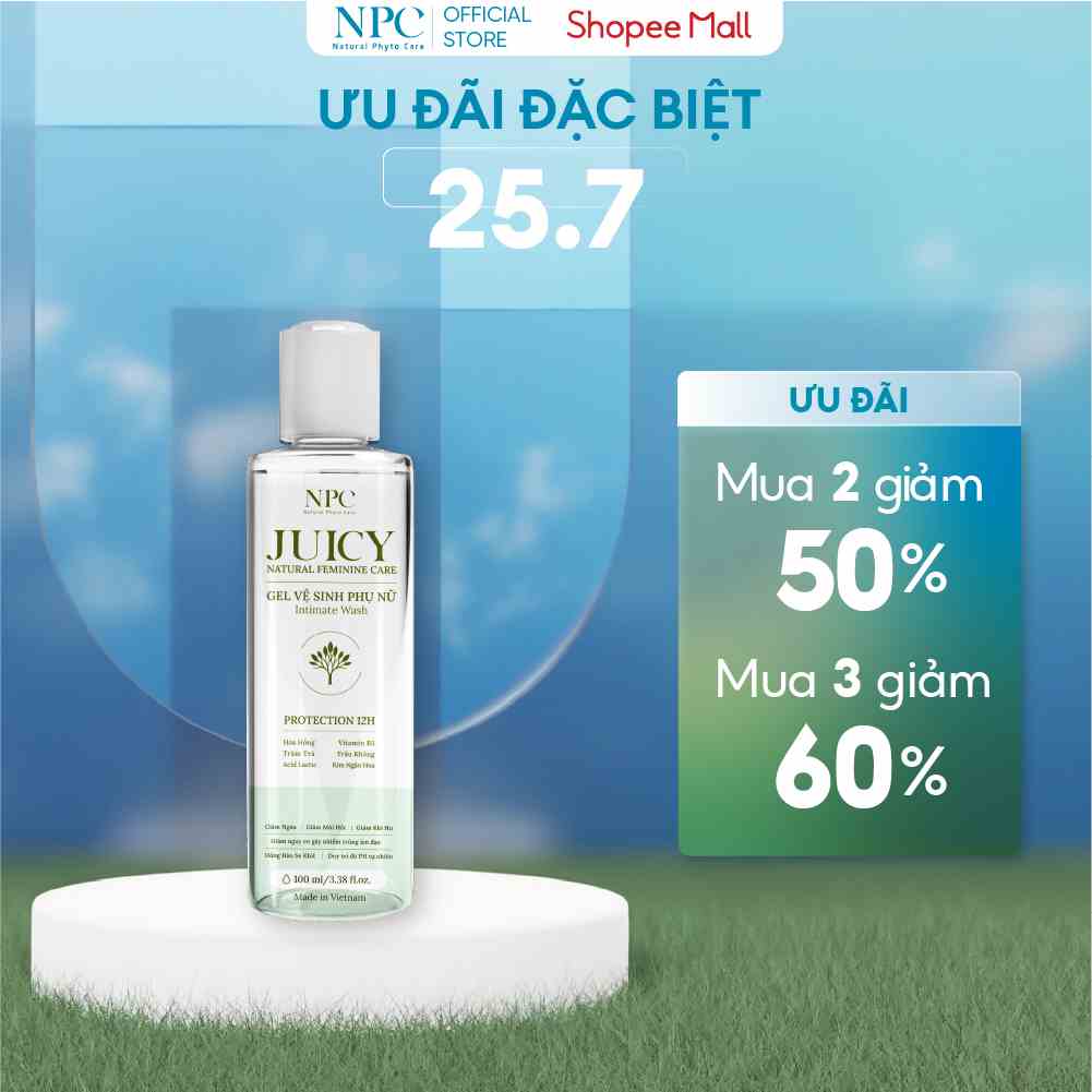 [Mã BMTTC60K giảm đến 60K đơn 50K] Dung dịch vệ sinh phụ nữ NPC Juicy chai 100ml tinh chất trầu không kháng khuẩn