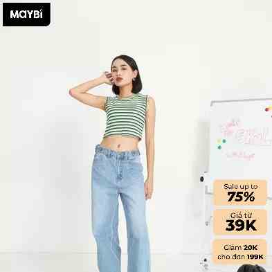 Áo croptop Maybi ôm thun sọc không tay