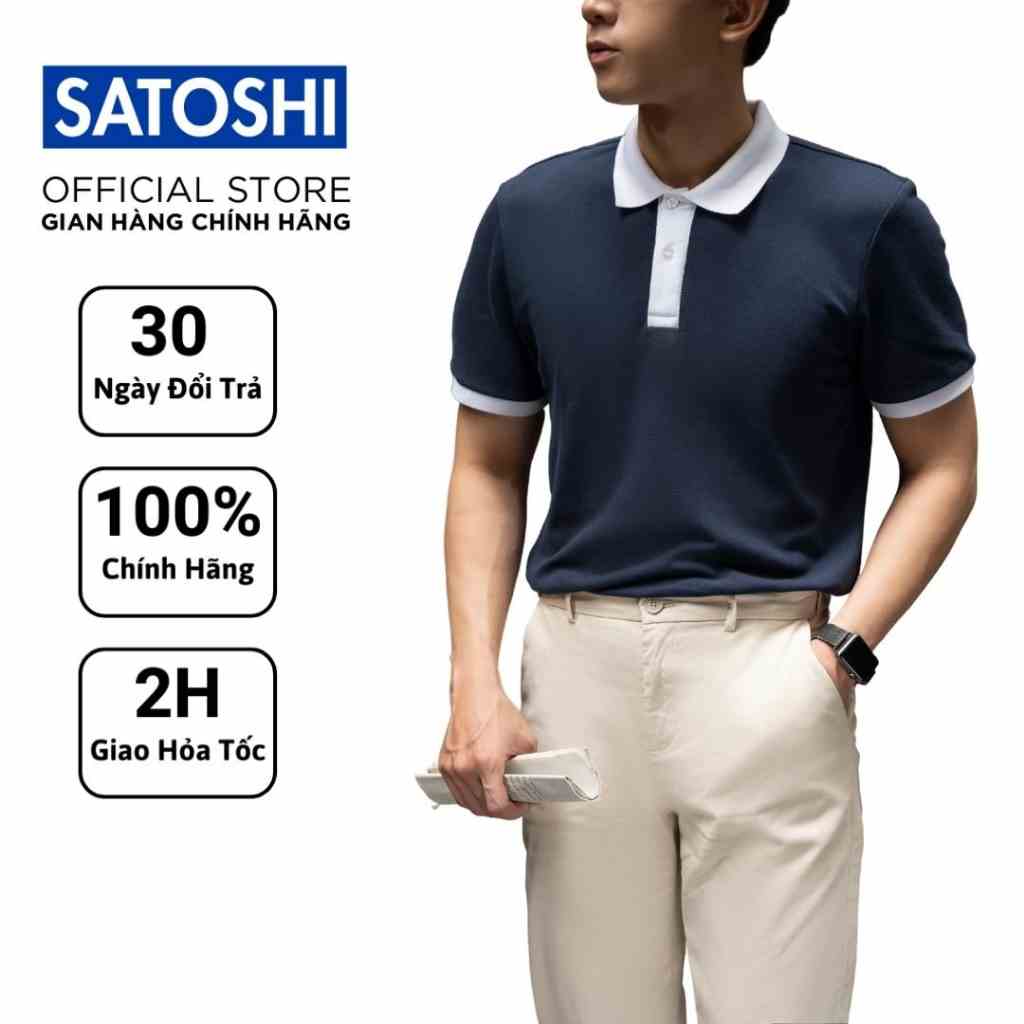 [Mã BMLTB200 giảm đến 100K đơn 499K] Áo Polo nam Satoshi Diamond Pique SAPL79 Navy Viền Cổ Trắng Chất Cotton