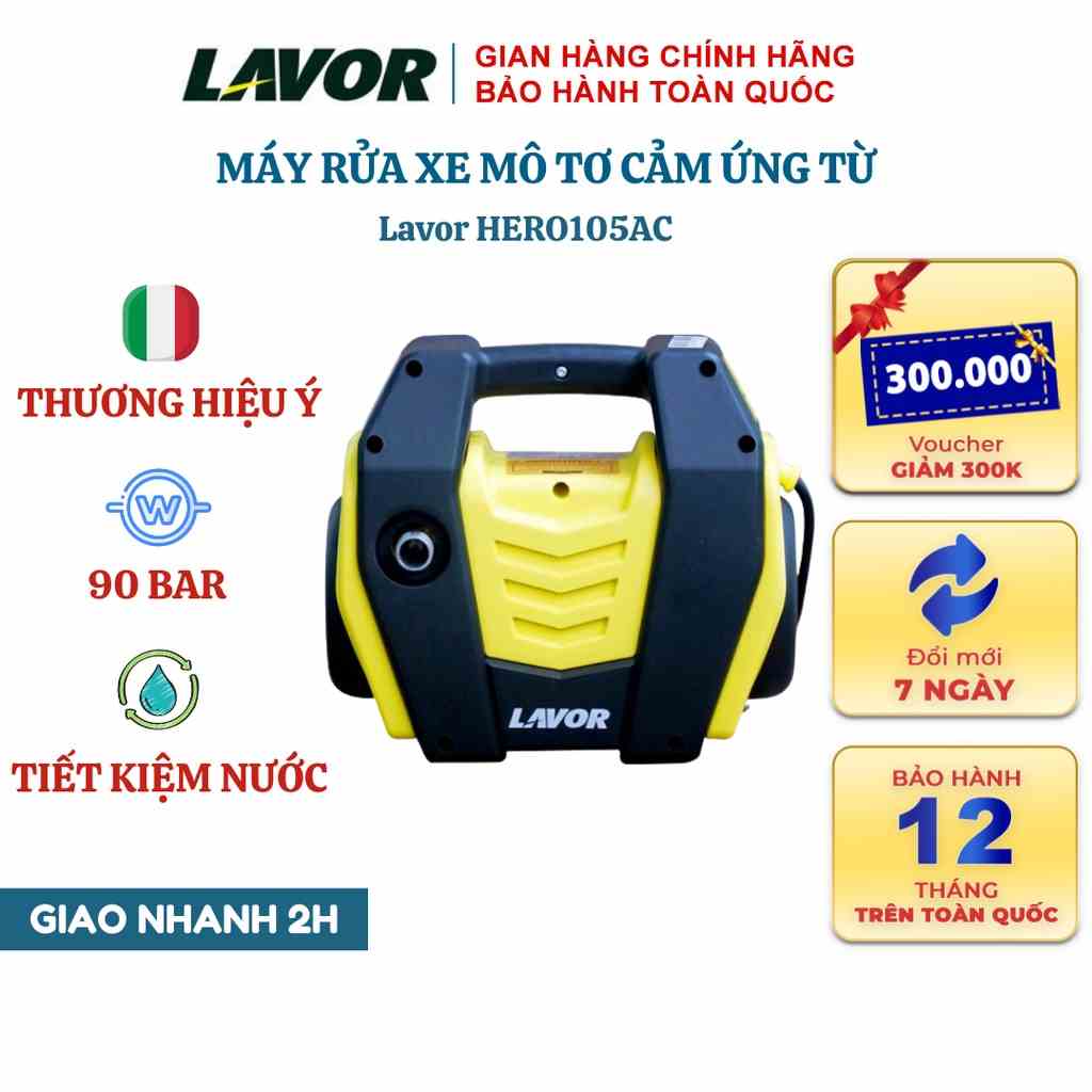 Máy Rửa Xe Mini Mô Tơ Cảm Ứng Từ Lavor Hero105AC, máy xịt rửa áp lực cao 90 bar, tiết kiệm nước, tiết kiệm điện năng