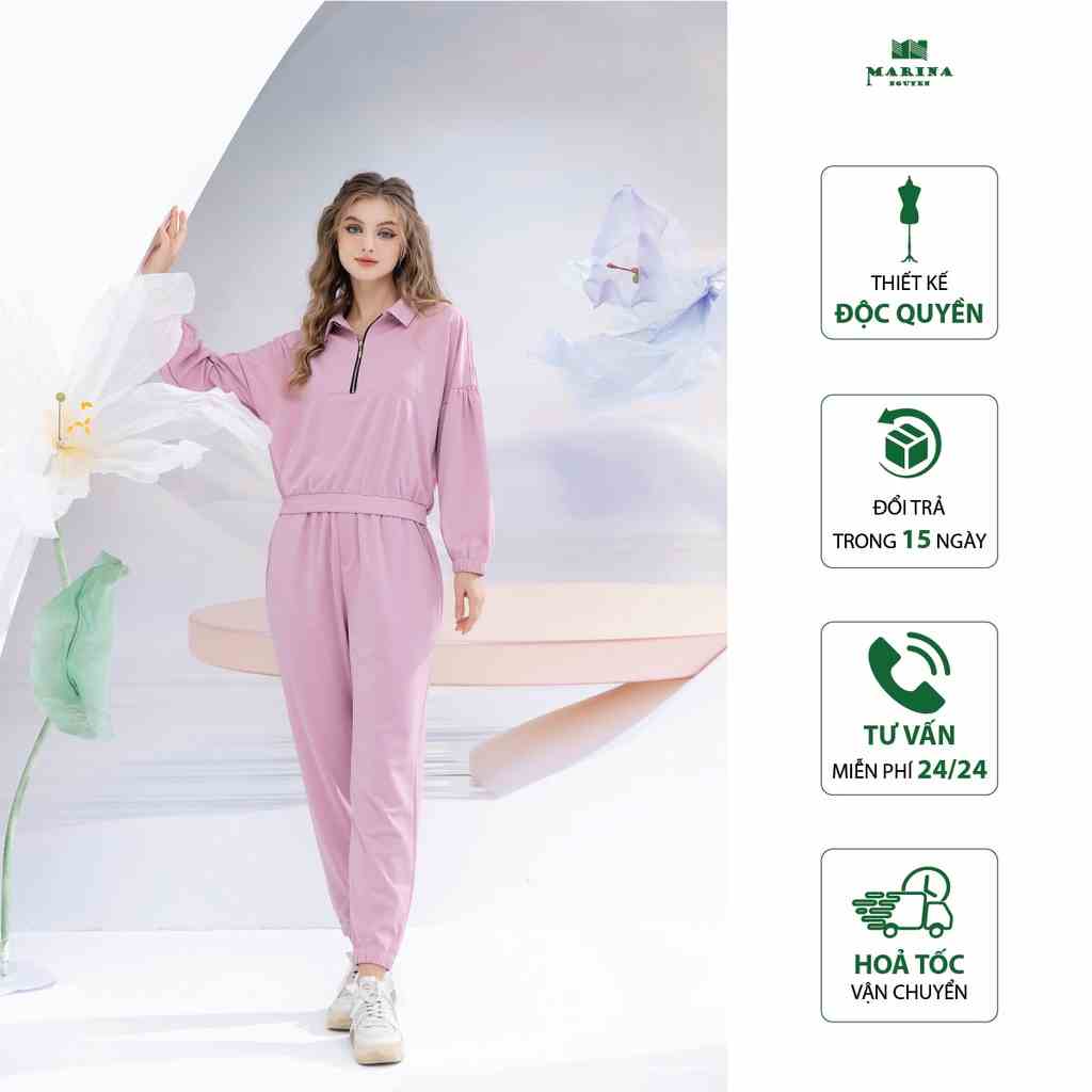 Bộ Đồ Thu Đông Nữ MARINA NGUYỄN Thiết Kế Dài Tay, Kiểu Dáng Trẻ Trung, Chất Liệu Cotton Lụa Mềm Mịn - 822006