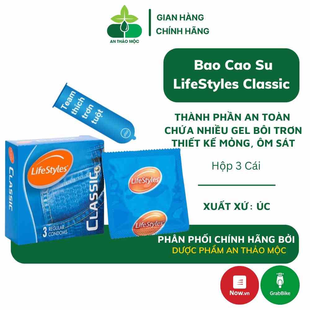 Bao cao su LifeStyles Classic thiết kế mỏng nhẹ ôm sát an toàn đem lại cảm giác thoải mái hộp 3 cái