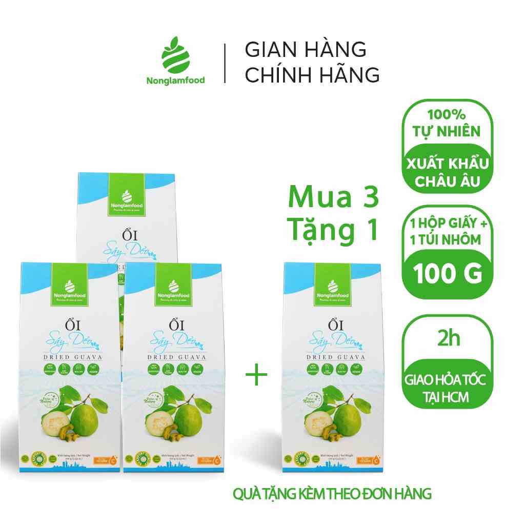 [MUA 3 TẶNG 1] Ổi sấy dẻo Nonglamfood hộp 100g | Ăn vặt tốt cho sức khỏe | Healthy snack