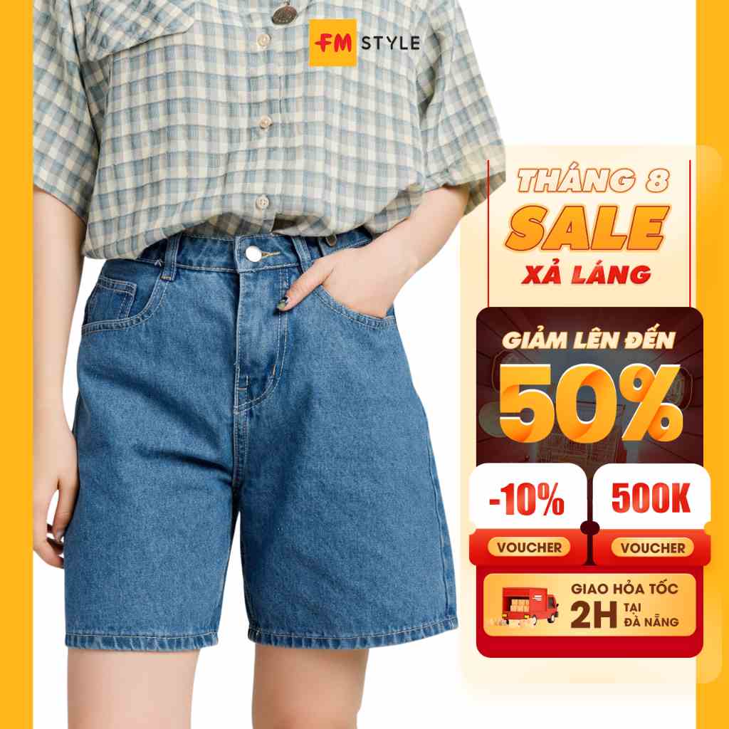 Quần short jean ngố FM Style lưng cao hack chân màu trơn basic phong cách thời trang ulzzang 23030424