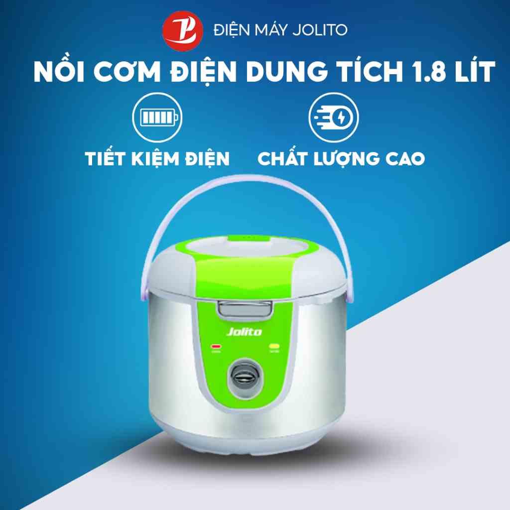 Nồi cơm điện Jolito J1.8Blu dung tích 1.8L màu bạc có quai xách phủ chống dính cao cấp, công nghệ Nhật Bản nấu cơm ngon