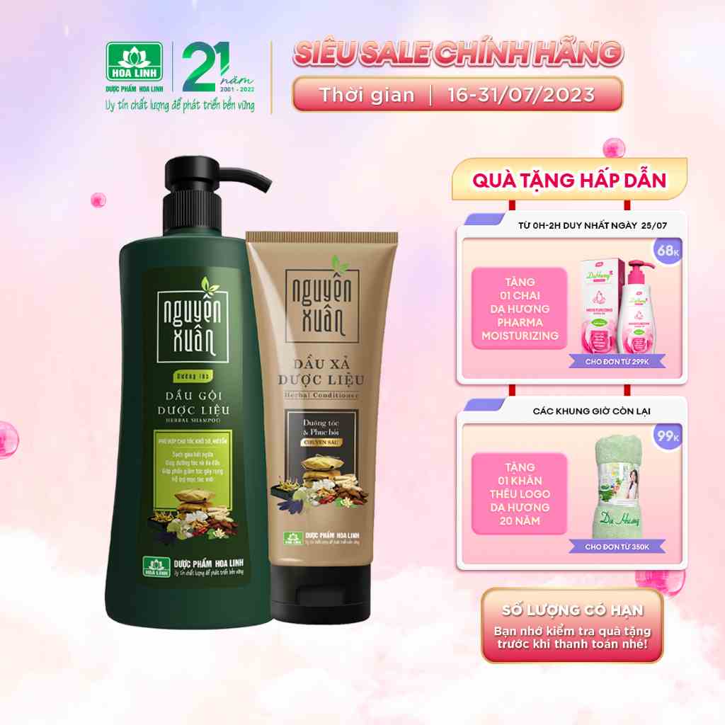 Bộ Dầu gội 450ml và Dầu xả 180ml Nguyên Xuân xanh dưỡng tóc - Dành cho tóc khô xơ, hư tổn