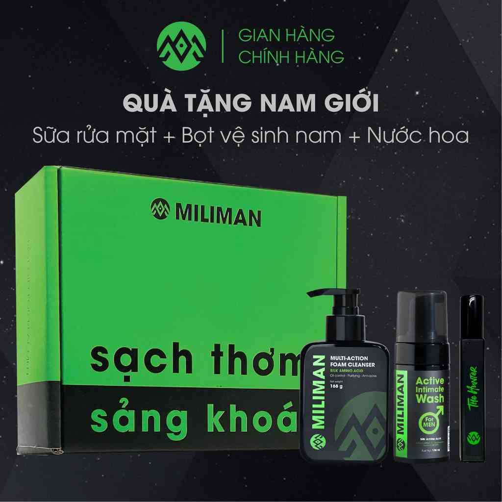 Quà Tặng Bạn Trai MILIMAN, Hộp Quà Tặng Nam Giới Gồm Sữa Rửa Mặt, Dung Dịch Vệ Sinh Và Nước Hoa Nam Lịch Lãm