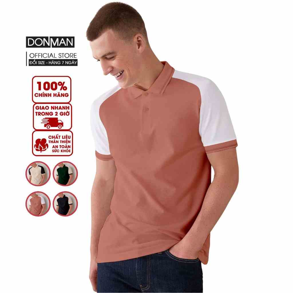 Áo thun nam polo cao cấp DONMAN, form Slimfit chất cotton SKB Pique 4 màu mới co giãn, thấm hút, chống co rút tốt - AT33