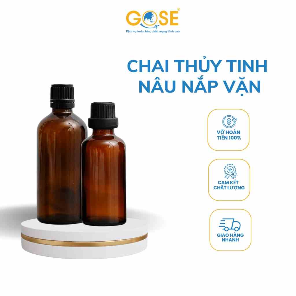 [Mã BMLTB35 giảm đến 35K đơn 99K] Chai thủy tinh đựng tinh dầu GOSE thân nâu bộ chiết mỹ phẩm dạng nắp vặn tiện lợi