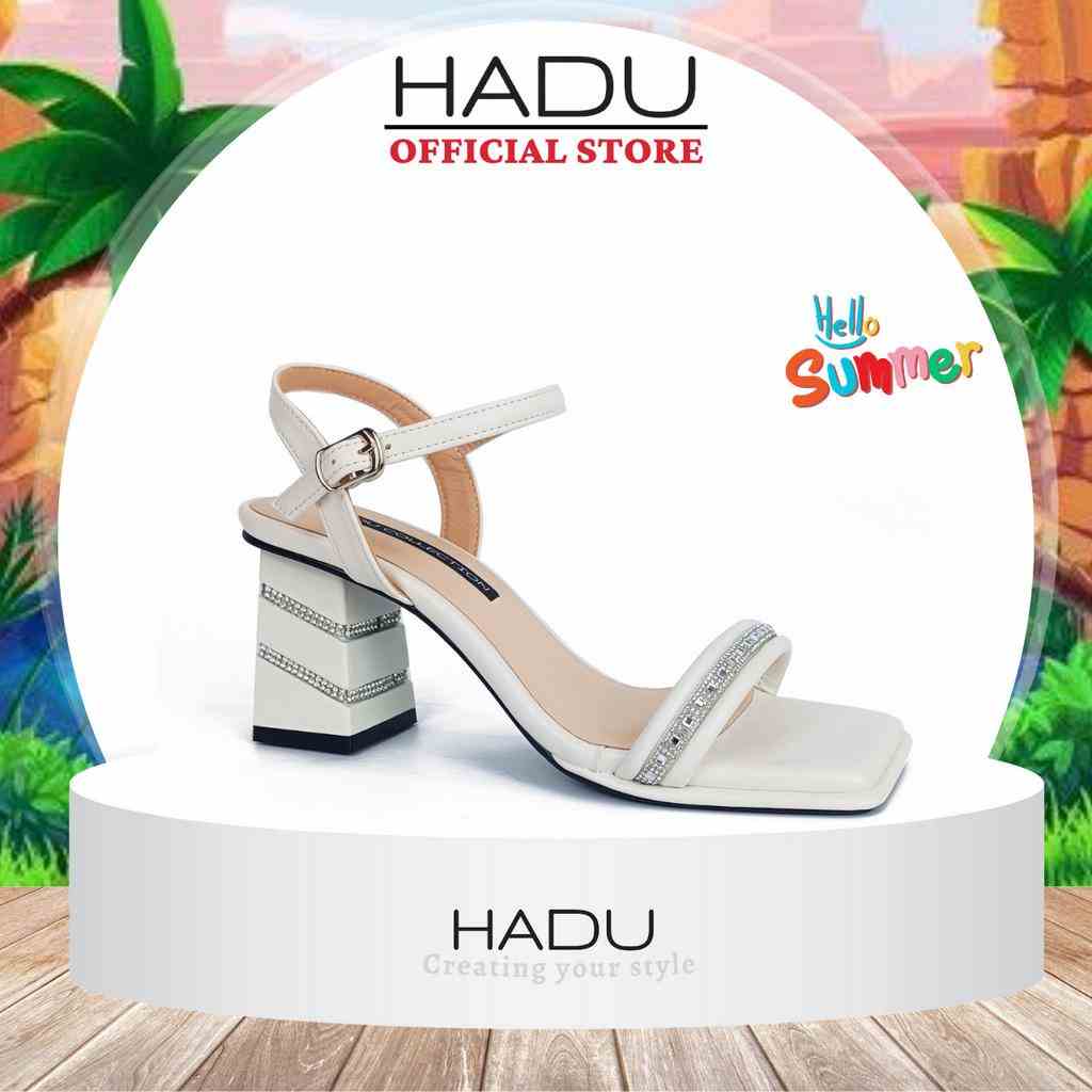 Giày sandal gót vuông 7p viền đính đá HADU M7112