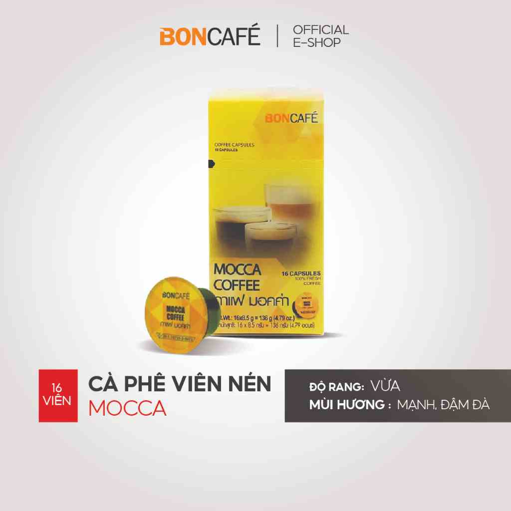 Cà phê viên nén nguyên chất Arabica Boncafé Mocca - Dành cho máy pha cà phê Capristta - Hộp 16 viên - Nhập khẩu Thái Lan