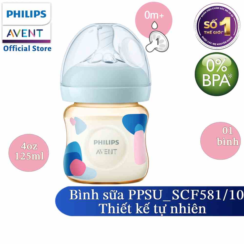 Bình sữa Philips Avent PPSU thiết kế tự nhiên 125ml cho trẻ từ 1 tháng tuổi SCF581.10 SCF582.10