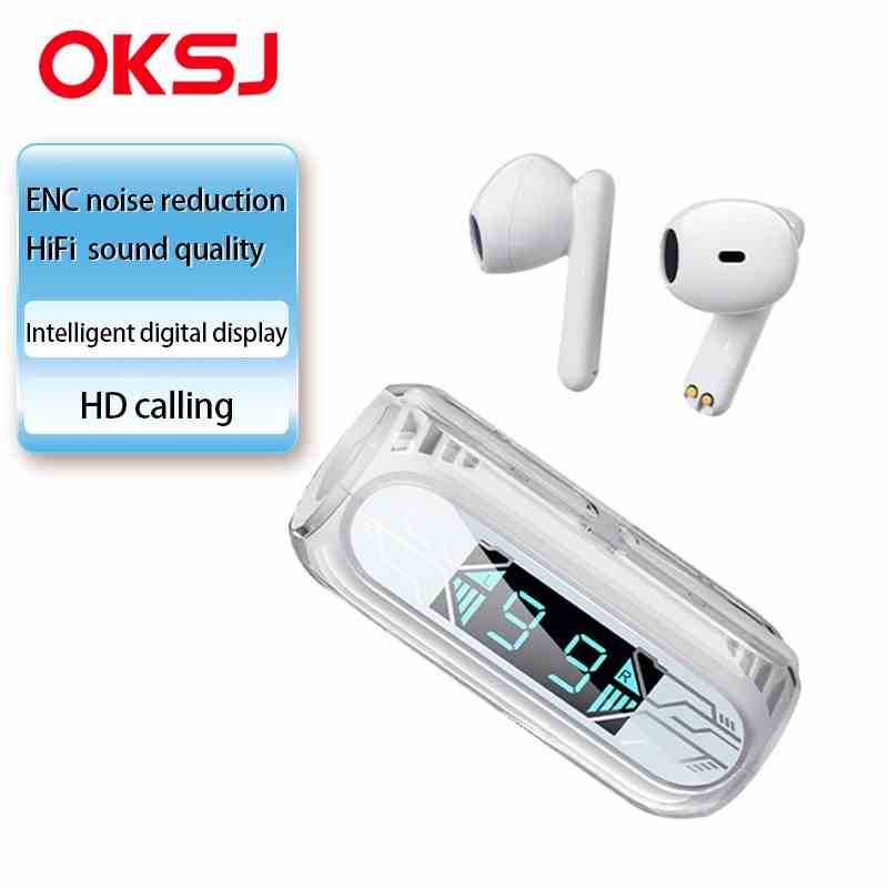 OKSJ T400 TWS mới Bluetooth 5.3 Đèn LED Màn hình kỹ thuật số với Micrô Điều khiển cảm ứng Âm trầm Chống ồn Tai nghe chơi game