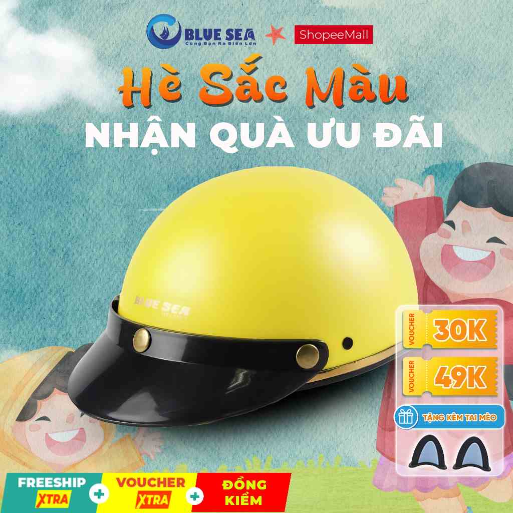 Mũ bảo hiểm 1/2 đầu, nửa đầu BLUESEA A366 - Sơn Bóng - Thời trang - Freezise - Chính hãng