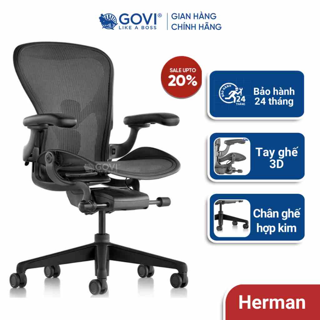 Ghế Herman Miller Aeron – Onyx Ultra Matte chân hợp kim