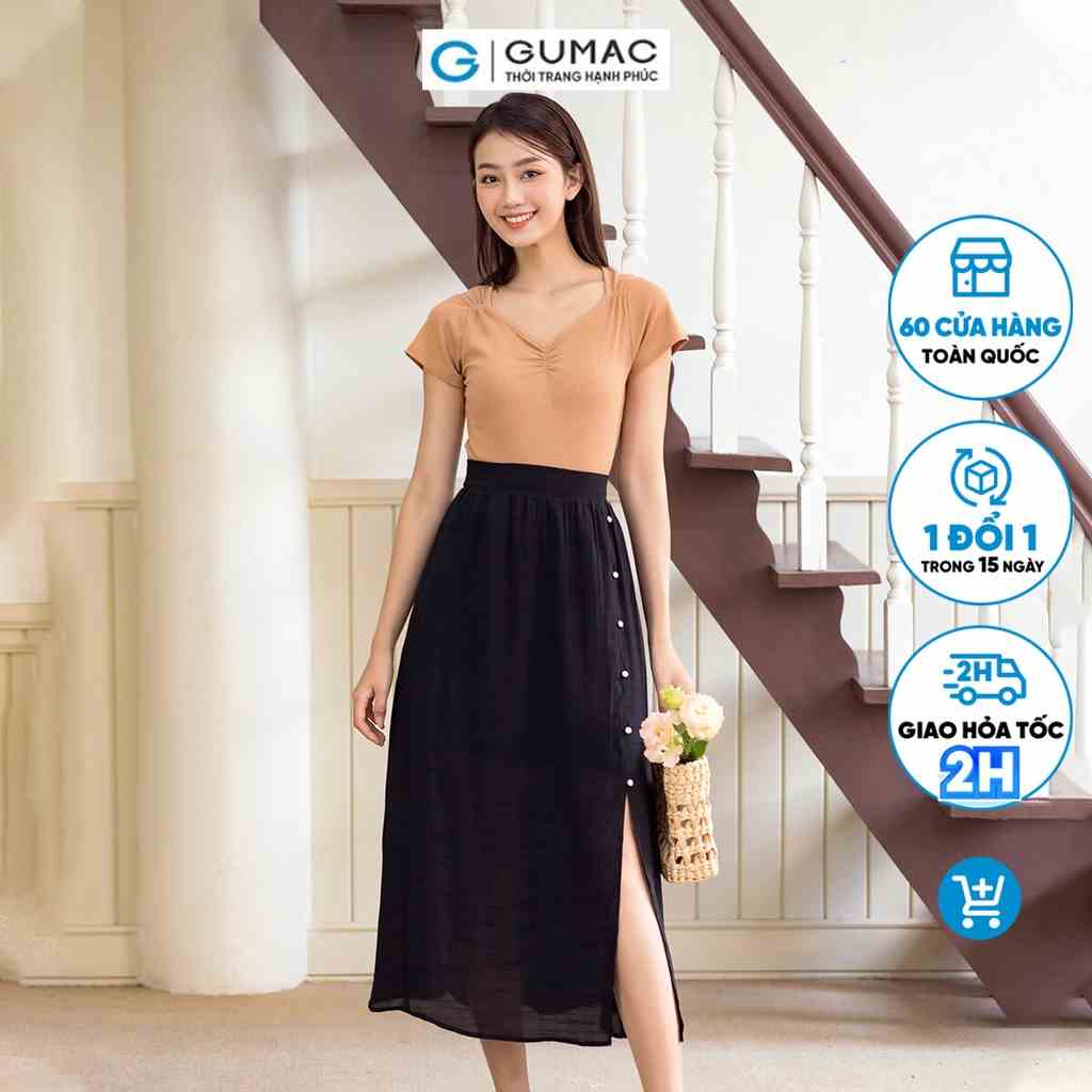 Váy maxi xẻ tà trước thời trang GUMAC VD06037