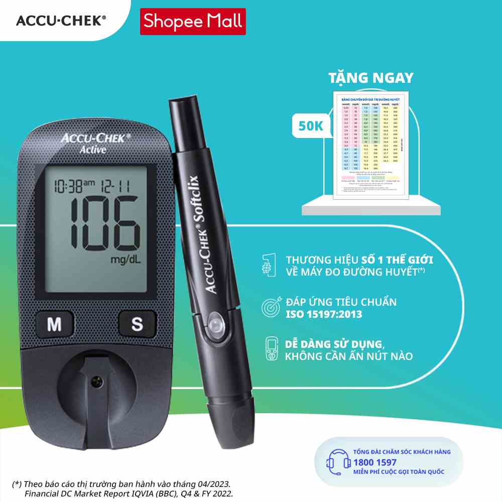 [Mã BMICB300 giảm 10% đơn 249K] Máy Đo Đường Huyết ACCU-CHEK® Active Dùng Cho Cá Nhân