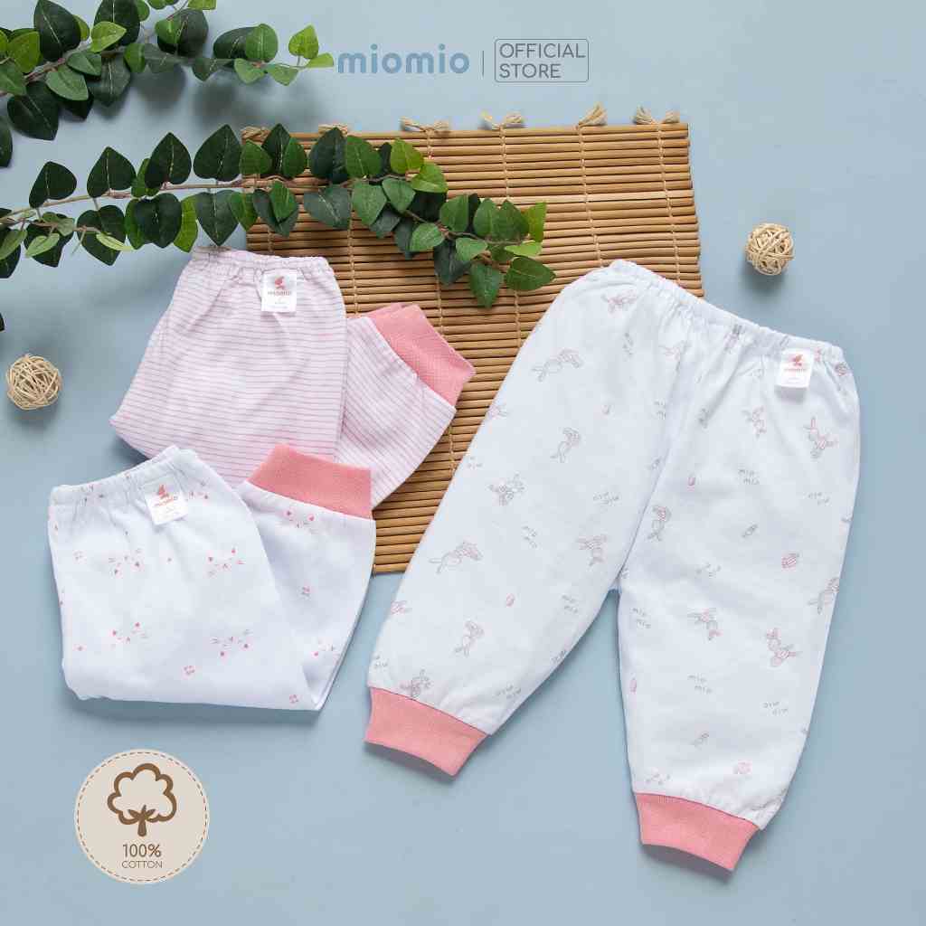 Combo 3 Quần Dài Sơ Sinh MIOMIO Cho Bé Trai, Bé Gái (Từ 0 - 24 Tháng), Vải Cotton, Họa tiết Thỏ, Sọc Mèo