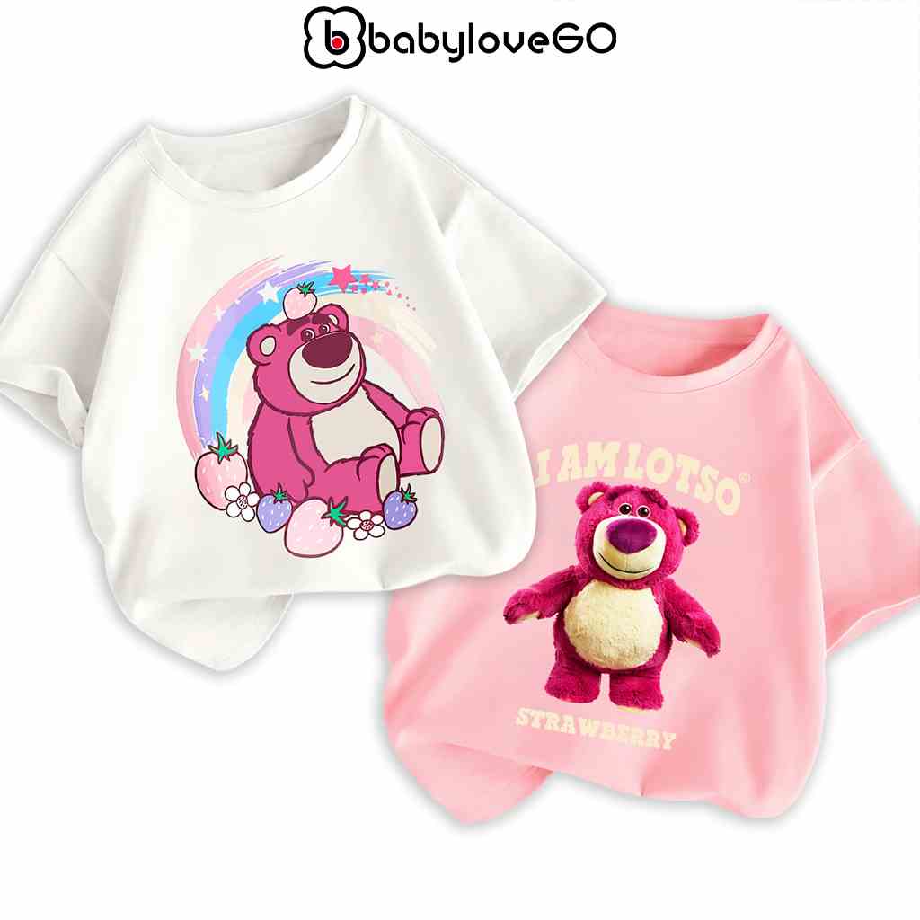 Áo thun bé gái BabyloveGO áo phông cộc tay chất cotton mềm mịn thoáng mát in hình gấu Lotso