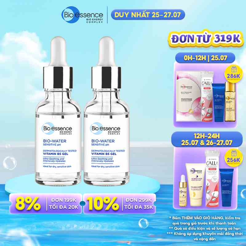 Combo 2 Tinh chất dưỡng ẩm và phục hồi Bio-essence Bio-water Bio gel Vitamin B5 30ml