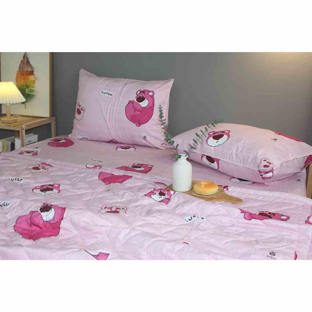 [Mã BMLTA35 giảm đến 35K đơn 99K] Bộ drap gối KHA LY - cotton thiên nhiên - Lotso Hồng - VN334