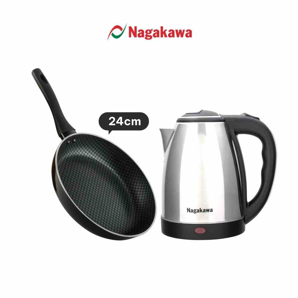 [Mã ELBAU10 giảm 10% đơn 500K] Ấm siêu tốc Nagkawa NAG0308 (1.8L) và chảo chống dính đáy từ Nagakawa NAG2401 (24cm)