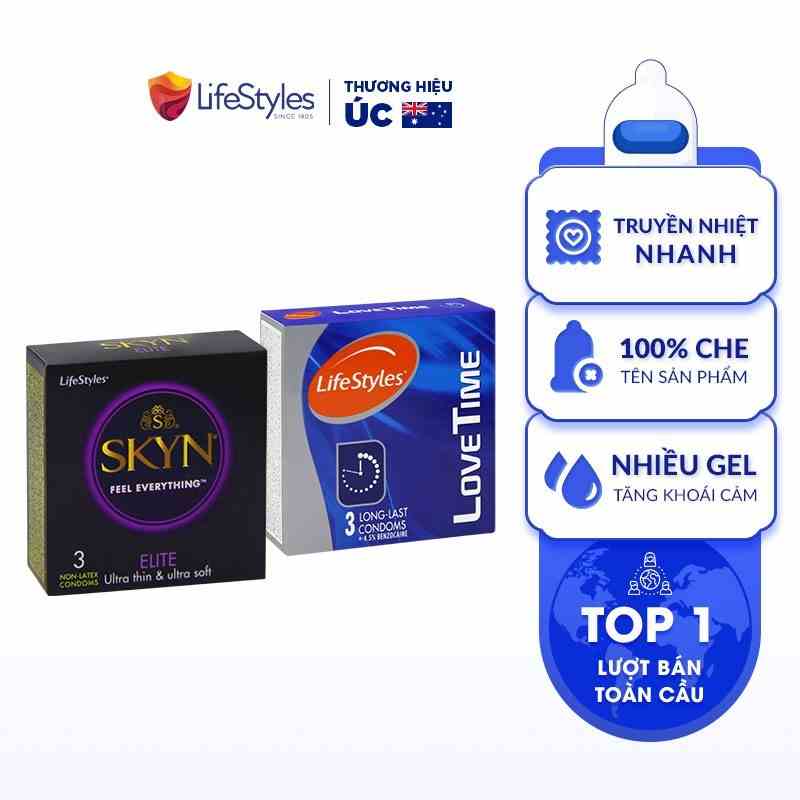 Combo 1 Hộp Bao Cao Su LifeStyles SKYN Elite Non-latex 3 bao + 1 Hộp Bao Cao Su LifeStyles Love Time 3 bao