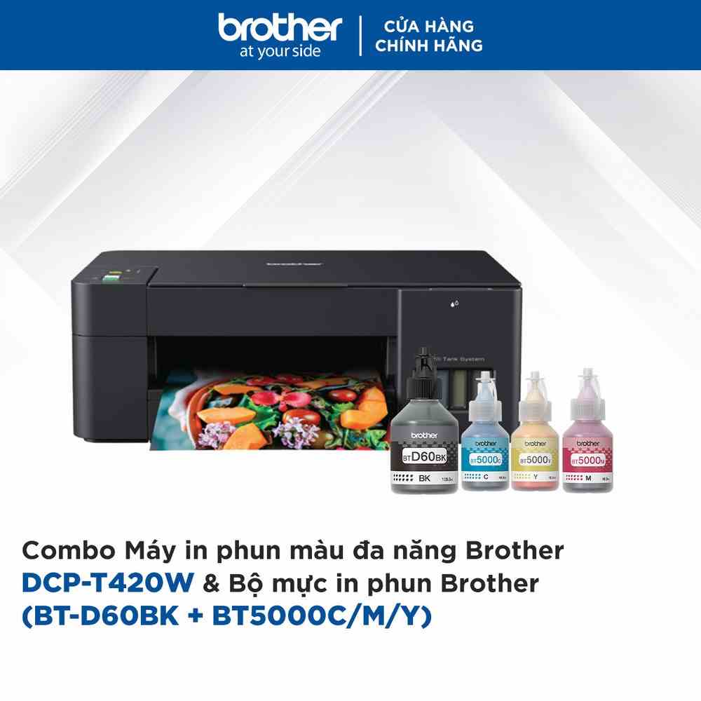 Combo Máy in phun màu đa năng Brother DCP-T420W và Bộ mực in phun Brother (BT-D60BK + BT5000C/M/Y)