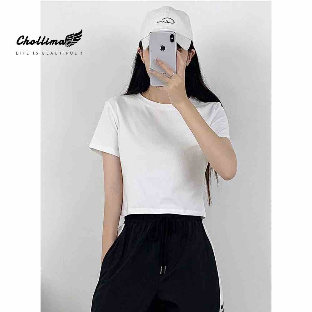 Áo thun croptop tay lỡ Chollima trơn AT455 chất vãi dày dặn co giãn 4 chiều