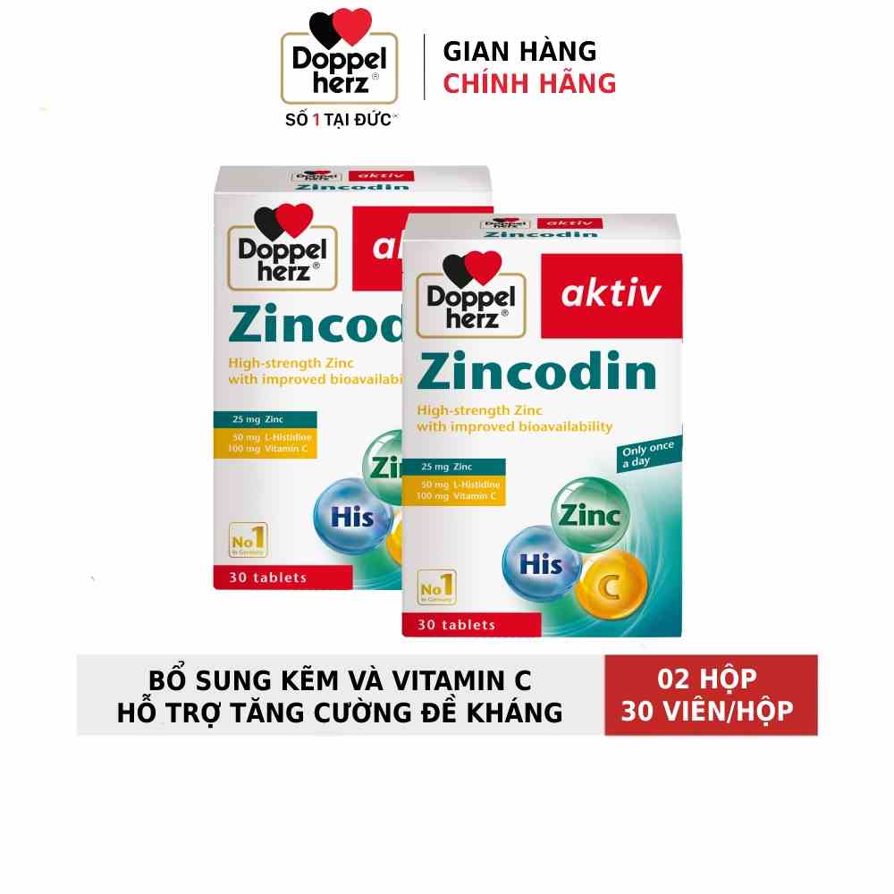 Combo 02 hộp viên uống bổ sung kẽm và vitamin C, hỗ trợ tăng cường sức đề kháng Doppelherz Zincodin (Hộp 30 viên)