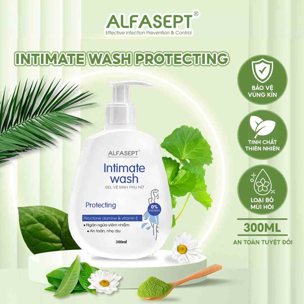 Dung dịch vệ sinh phụ nữ ALFASEPT Intimate Wash Protecting giúp khử mùi vùng kín, khô thoáng cả ngày