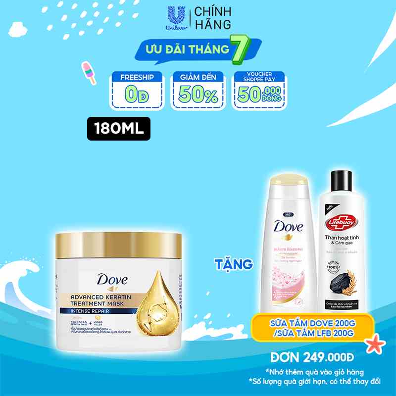 Kem ủ Dove Keratin Phục Hồi Hư Tổn Cao Cấp 180ml