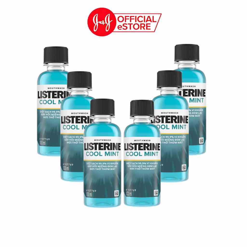 Bộ 6 Chai Nước Súc Miệng Giữ Hơi Thở Thơm Mát Listerine Cool Mint - Dung tích 100ml/chai