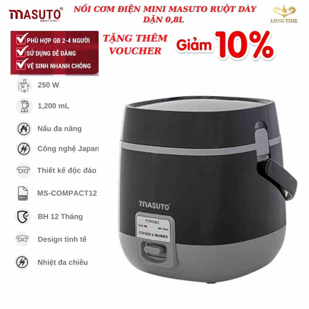 Nồi Cơm Điện Mini 1.2L Masuto MS-Compact12 , ruột dày dặn , nấu ngon siêu tốc, chín nhanh , 2 đến 4 người ăn , mimosa