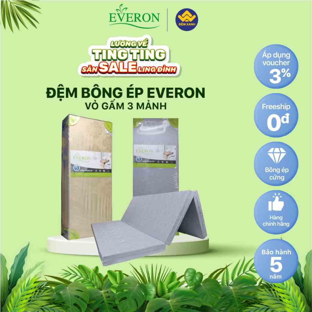 Đệm bông ép Everon vỏ gấm 3 mảnh