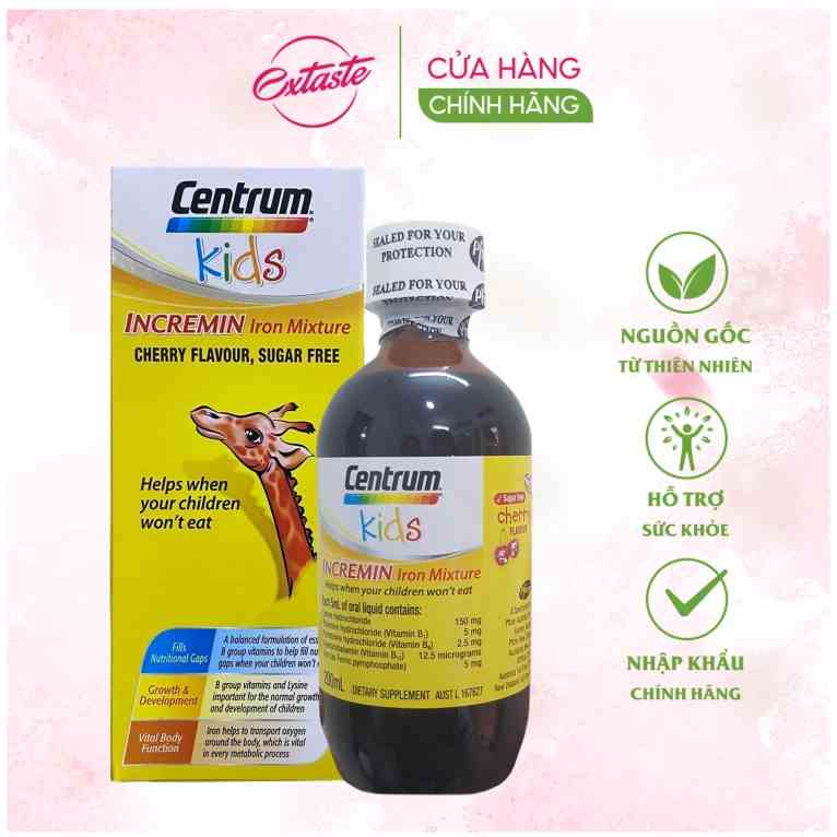 Siro hết biếng ăn centrum kids incremin iron mixture 200ml  healthy care extaste