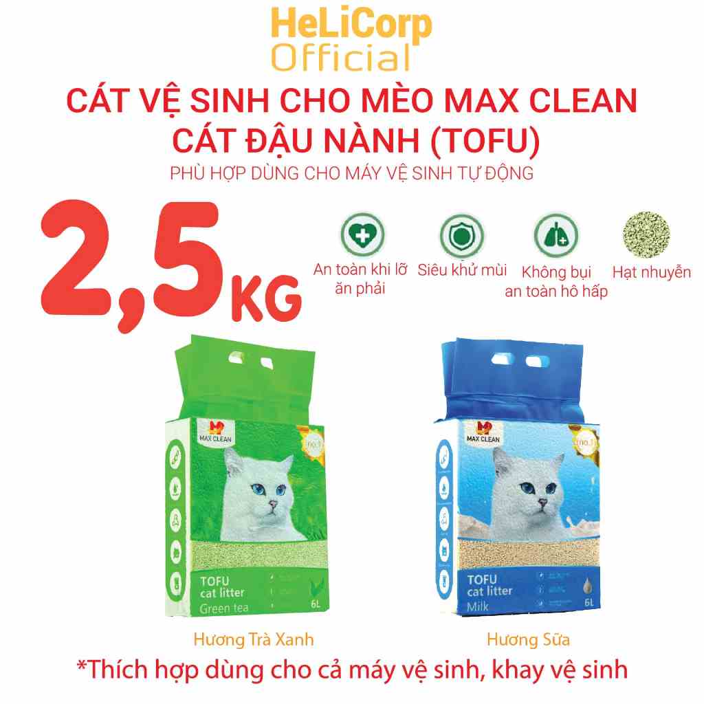 Cát Vệ Sinh Cho Mèo, Cát Mèo Đậu Nành Tofu Max Clean 2.5KG