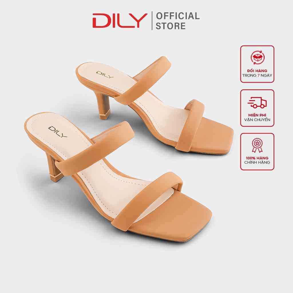 Dép guốc nữ mũi vuông DILY 2 quai ngang mảnh êm chân gót nhọn cao 7cm_ AA0341