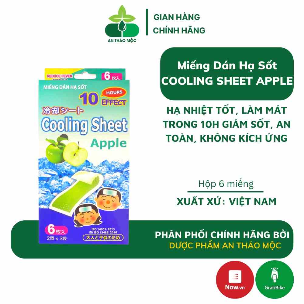 Miếng dán hạ sốt TANAPHAR Cooling Sheet Apple hạ nhiệt tốt làm mát trong 10h an toàn không kích ứng