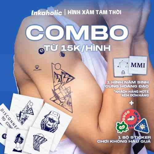 [Combo Siêu Hời] Combo 20 Hình xăm dán tạm thời 15 ngày Inkaholic, xăm giả đẹp & ngầu y xăm thật, chống nước