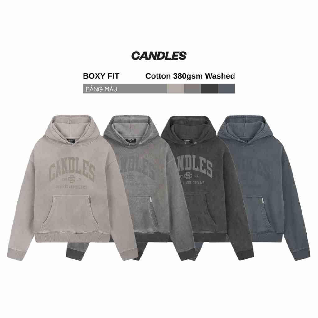 Áo hoodie nam nữ form boxy CANDLES TITLE WASHED hình in nứt vintage chất liệu nỉ chân cua 380gsm