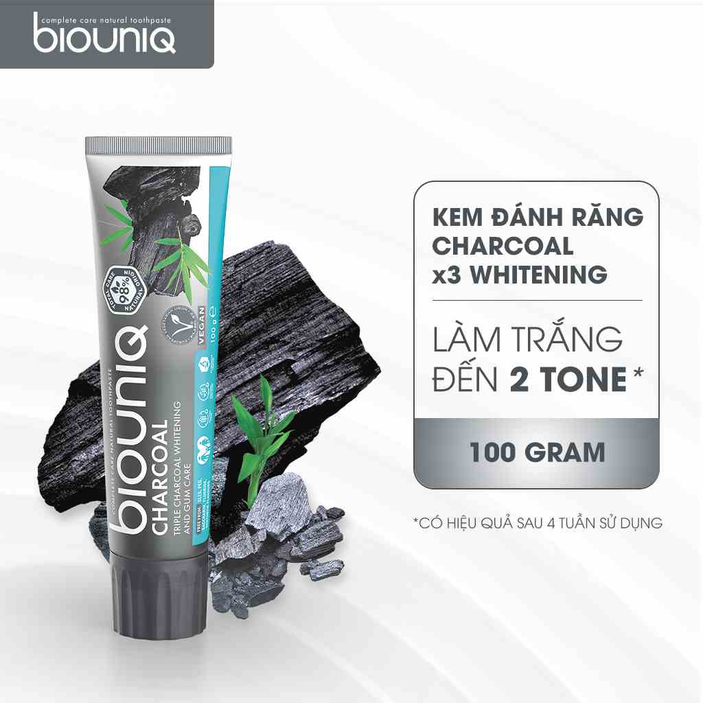 Kem Đánh Răng Làm Trắng Răng BIOUNIQ Charcoal x3 Whitening Nano Than Hoạt Tính Làm Trắng Tới 2 Tone Sau 4 Tuần 100G