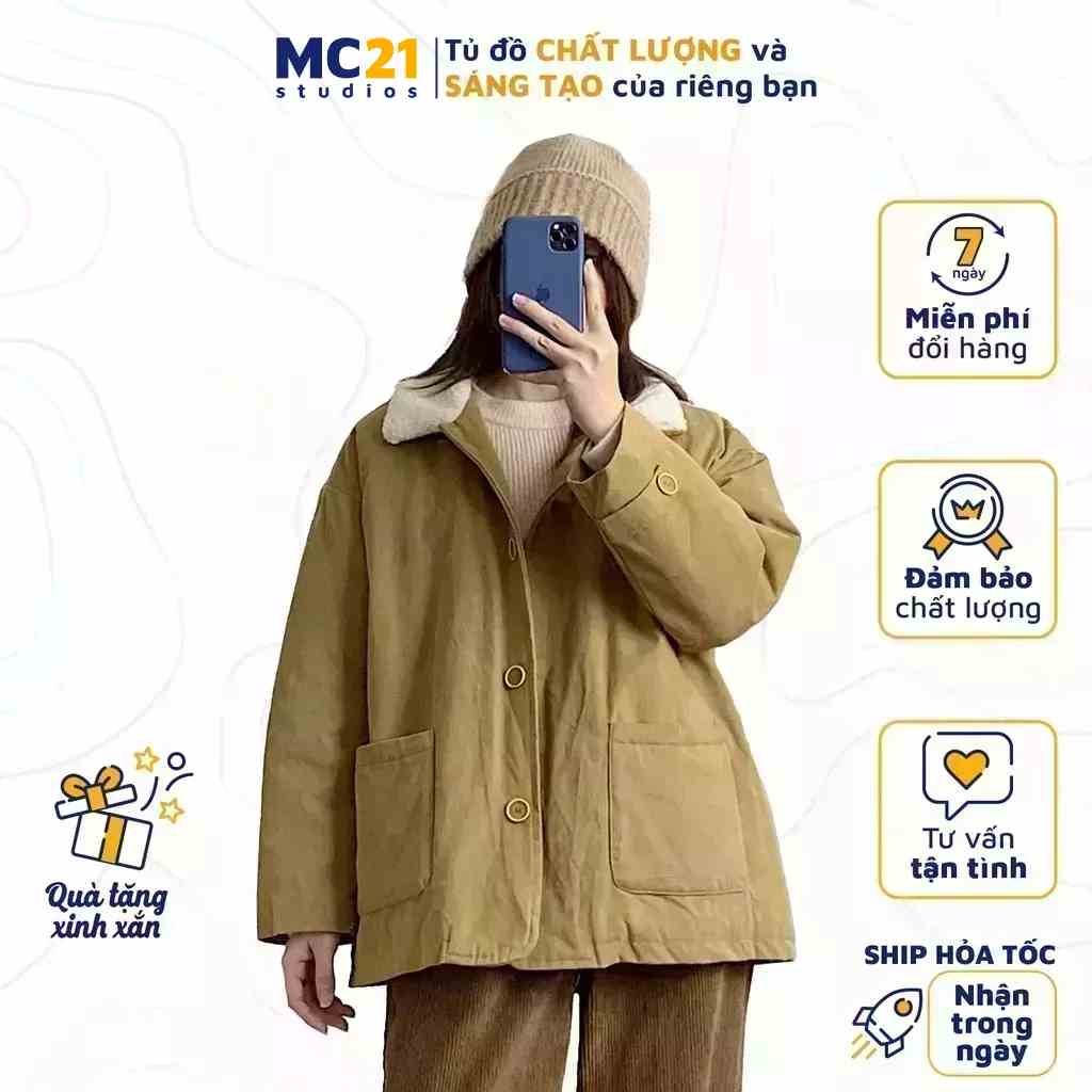 Áo khoác kaki MC21.STUDIOS chần bông jacket form rộng Unisex nam nữ phong cách Streetwear Ulzzang Hàn Quốc A3421