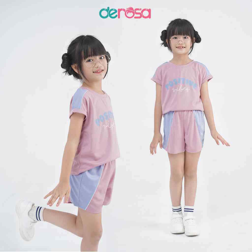 Bộ quần áo cộc tay bé gái DEROSA KIDS kiểu dáng croptop cho bé từ 2 đến 6 tuổi ZSK23-072B