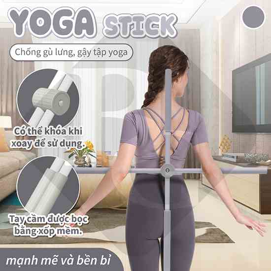 GREY-BG-Gậy Tập Lưng, Vai, Chống Gù, Uốn Thẳng Lưng, Gậy Tập Yoga Gậy Chống Gù Lưng Tập Yoga Bằng Thép Không Gỉ