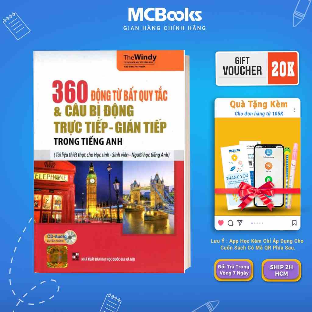 Sách -  360 động từ bất quy tắc & câu bị động trực tiếp - gián tiếp - Mcbooks