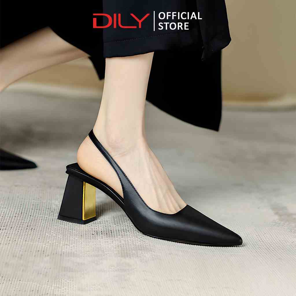 Giày cao gót nữ mũi nhọn gót vuông basic, giày slingback trang nhã cao 7cm_AA0375