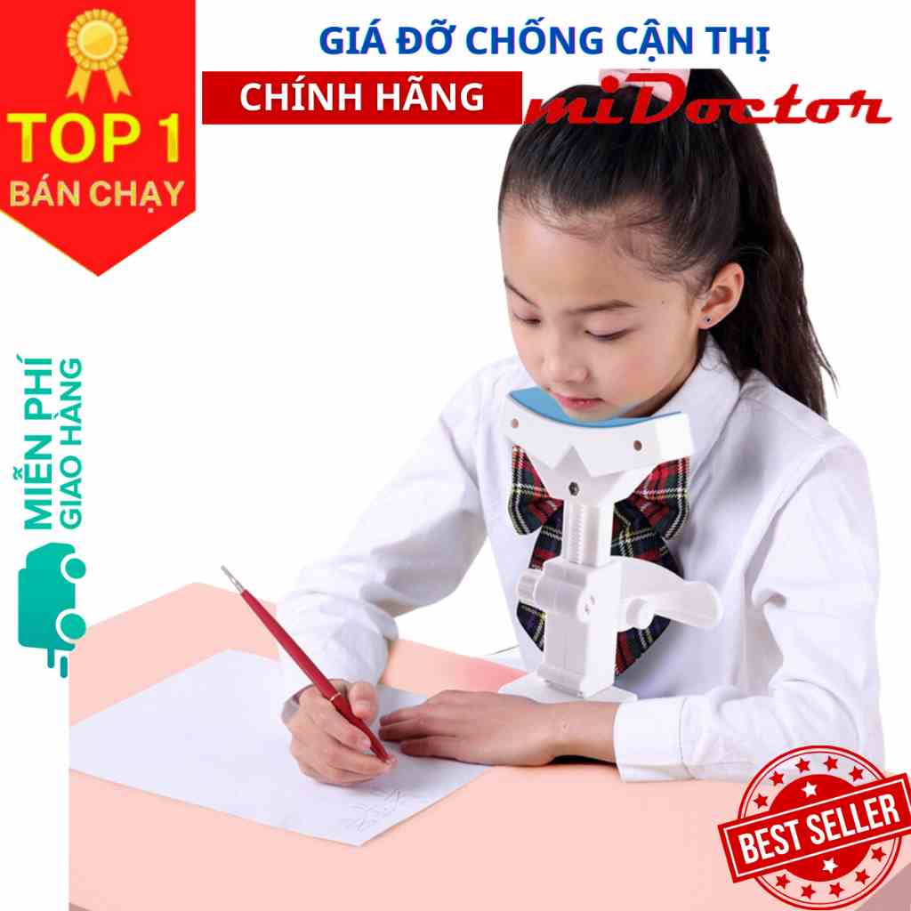 Giá Đỡ Cằm Chống Cận Thị Cải Tiến PRO Dụng Cụ Chống Gù Hỗ Trợ Ngồi Thẳng Lưng Tặng 3 Con Cá Heo Luyện Chữ Hãng miDoctor