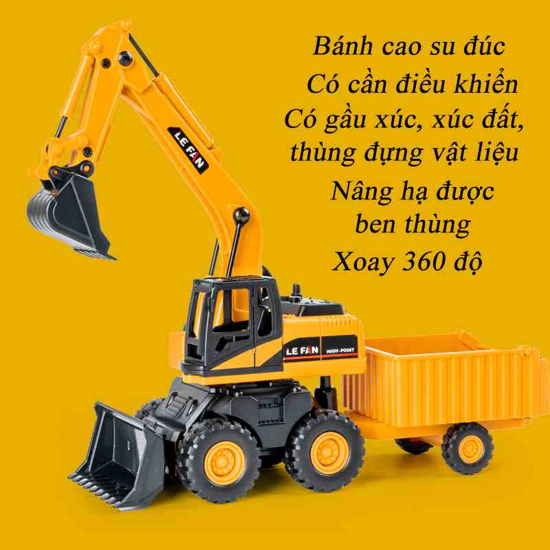 Đồ chơi mô hình xe xúc ủi KAVY chạy đà kèm thùng chứa vật liệu 3 trong 1 chất liệu nhựa ABS an toàn